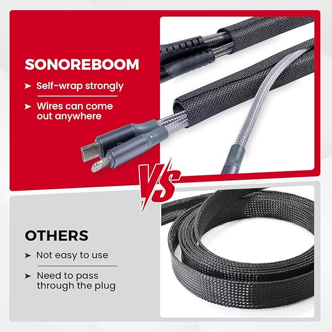 Sonoreboom Braided-Wiring-Loom Black Mesh Woven Split-Sleeves