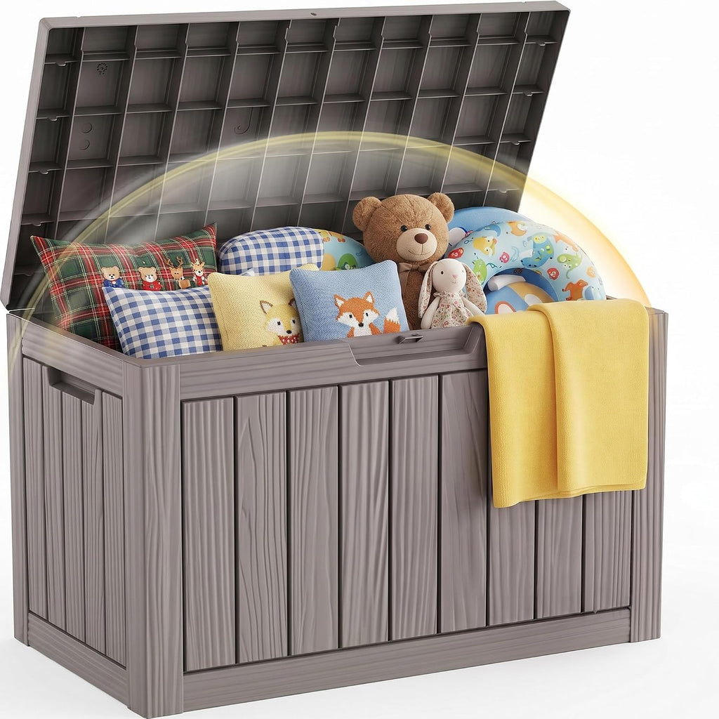 EFU Outdoor Storage Box 60 Gallon Deck Box, Waterproof Resin, Grey