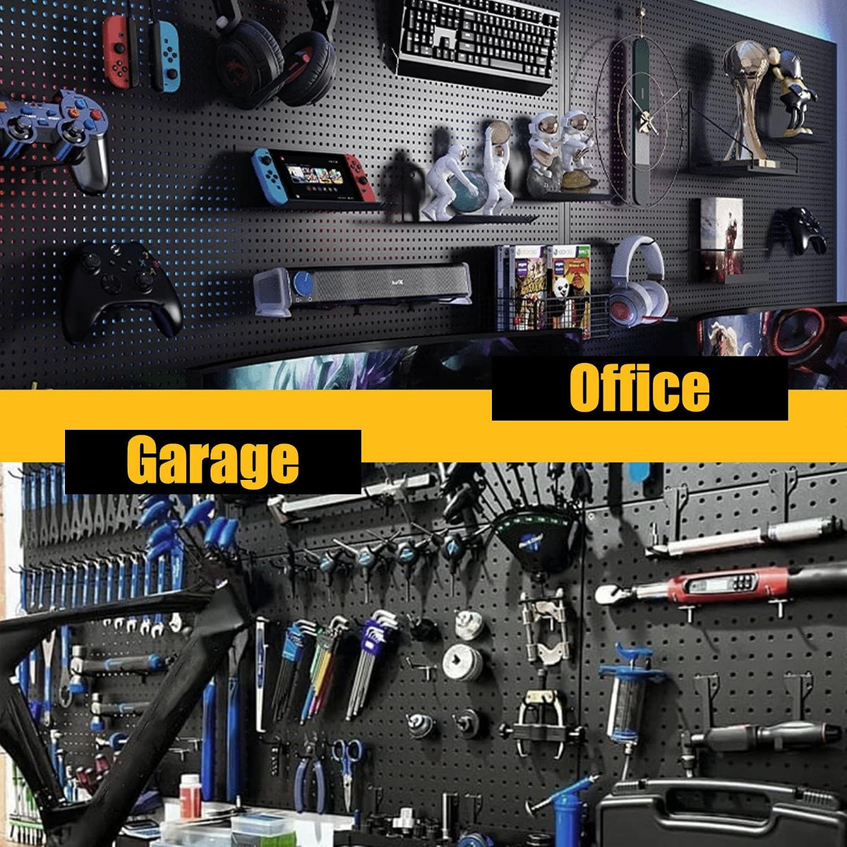 Spampur Peg Board, 4 Pack Metal Pegboard Panels Black Boards Wall Organizer