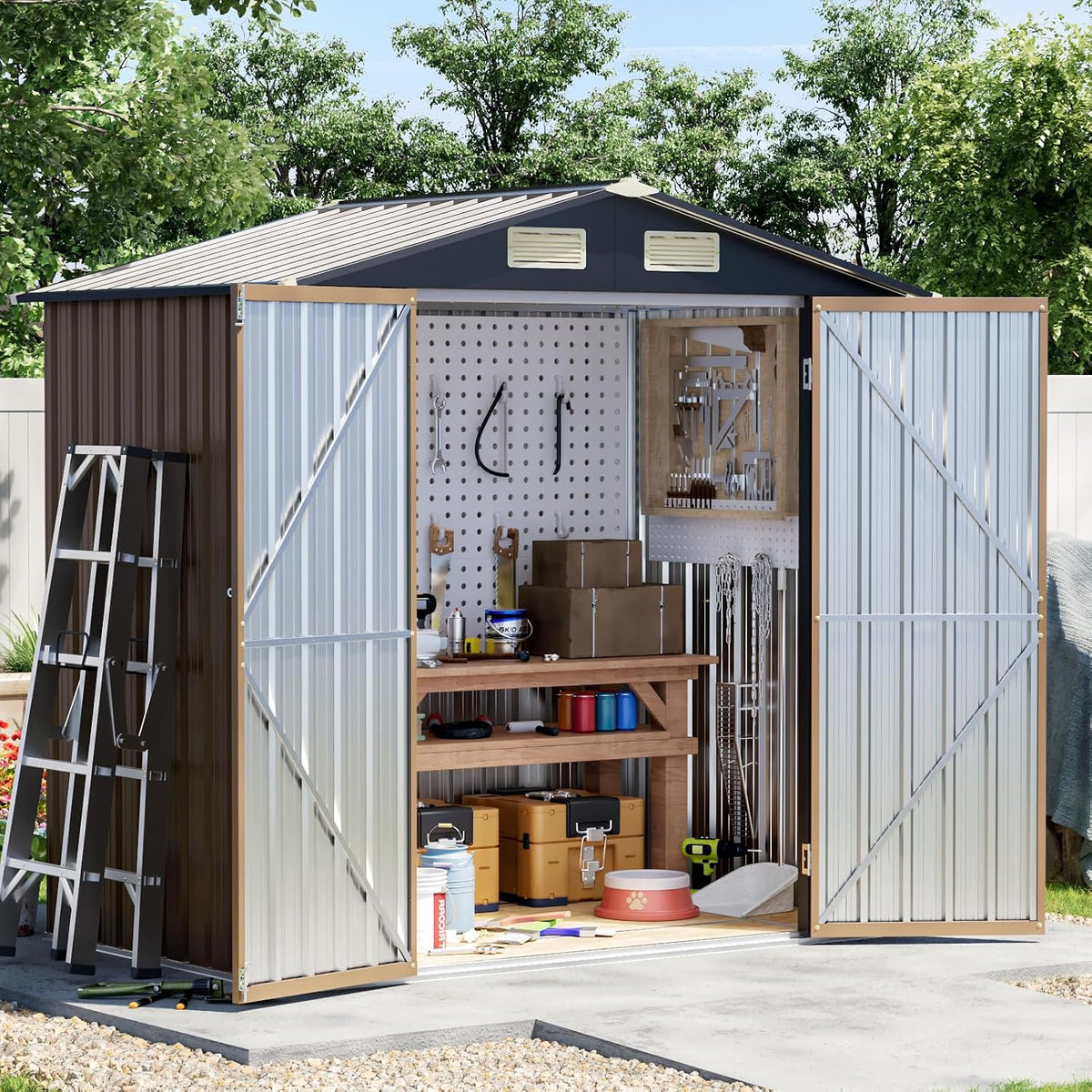 4 x 6 FT Metal Storage Shed for Backyard, Brown