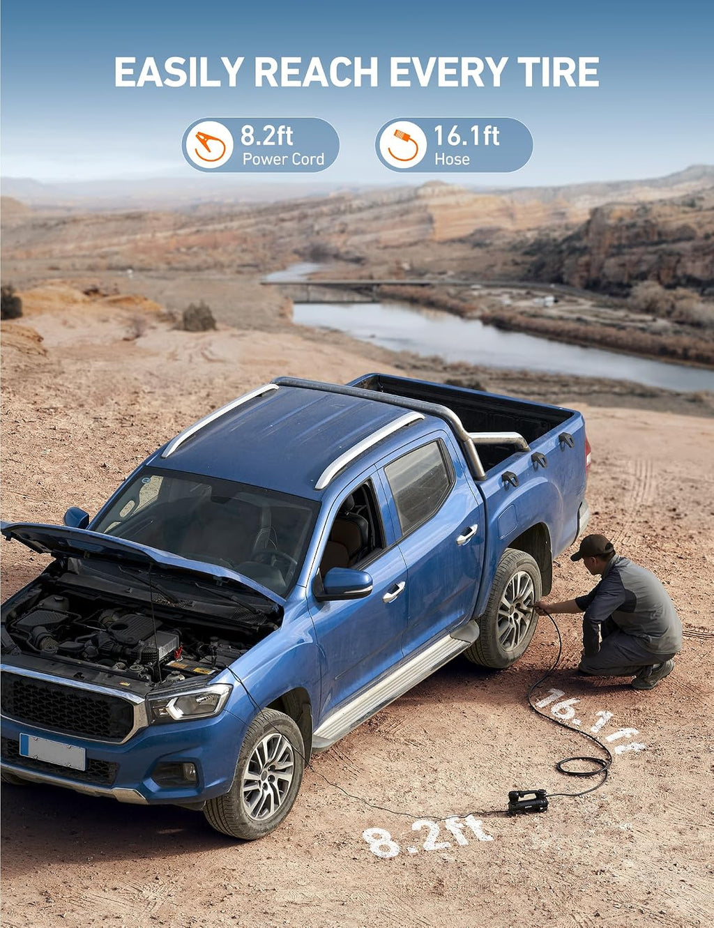 AstroAI T3 Heavy-Duty Air Compressor 12V Portable Offroad Air Compressor with 1.97CFM, 120PSI Tire Pump with Alligator Clips, LED Light for Pickups,Trucks, SUVs, RVs Cars for Up to 33 Inch Tires