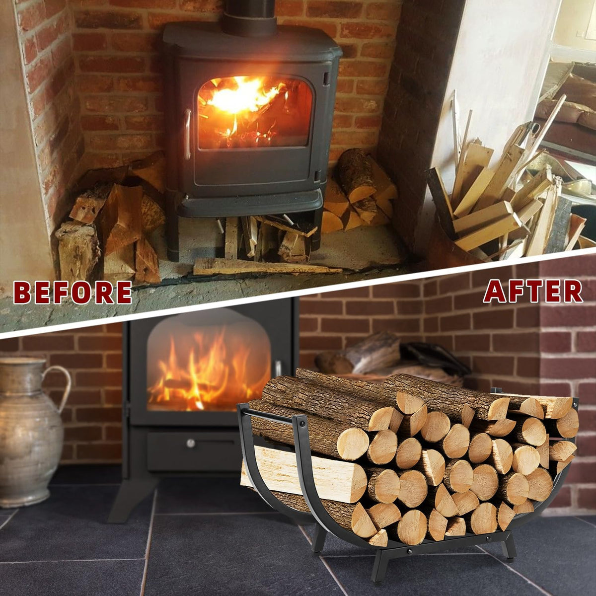 30in firewood log storage rack holder heavy duty, side view