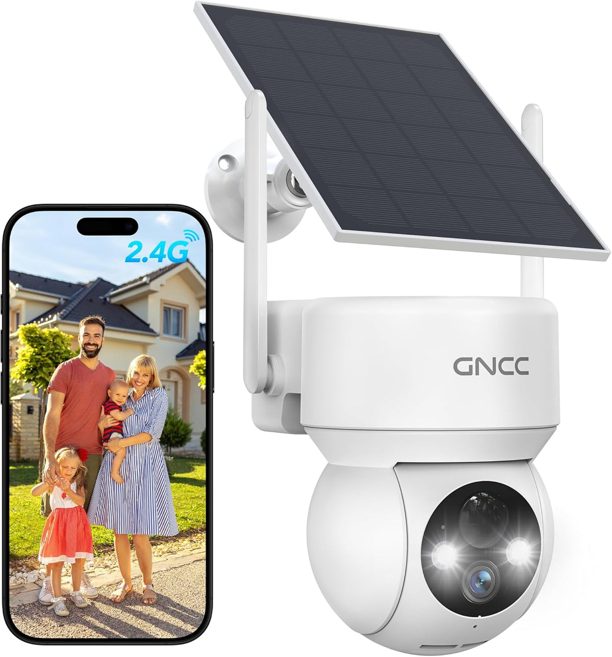 GNCC Solar Security Cameras Wireless Outdoor 2.4G WiFi, SD/Cloud Storage