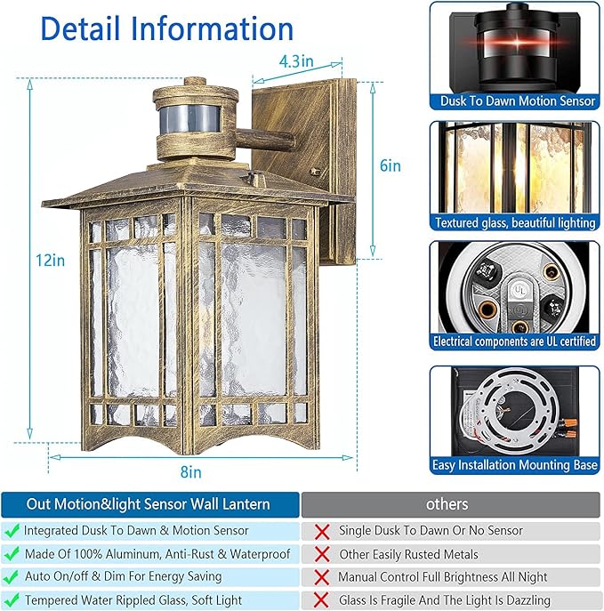 XANGQAN Bronze Outdoor Motion Sensor Lights