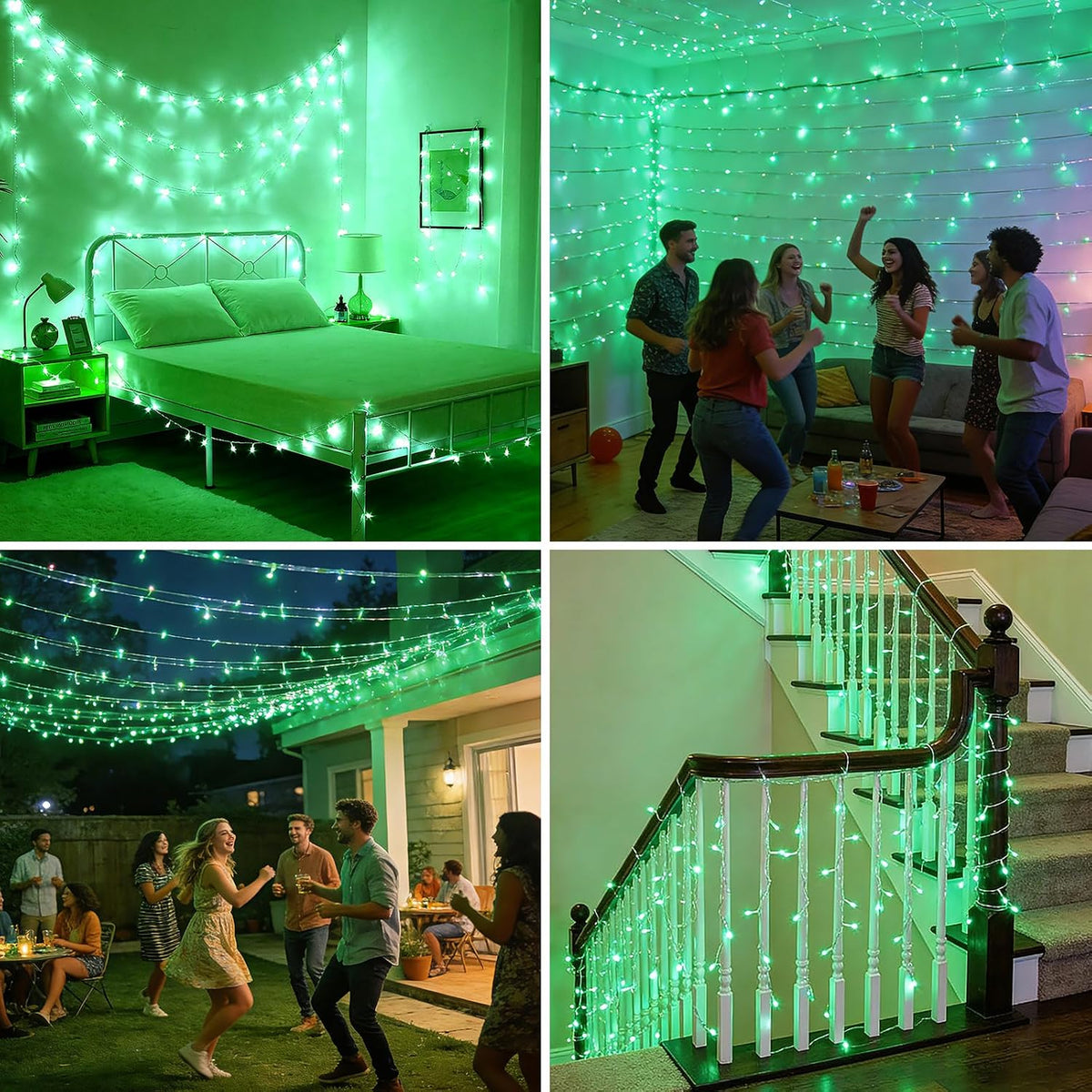 Pooqla 500 LED String Lights Indoor Outdoor, 164 ft Green Halloween Lights Plug in with Timer, Connectable 8 Modes Waterproof Clear Wire Twinkle Fairy Lights for Xmas Tree Christmas Decor