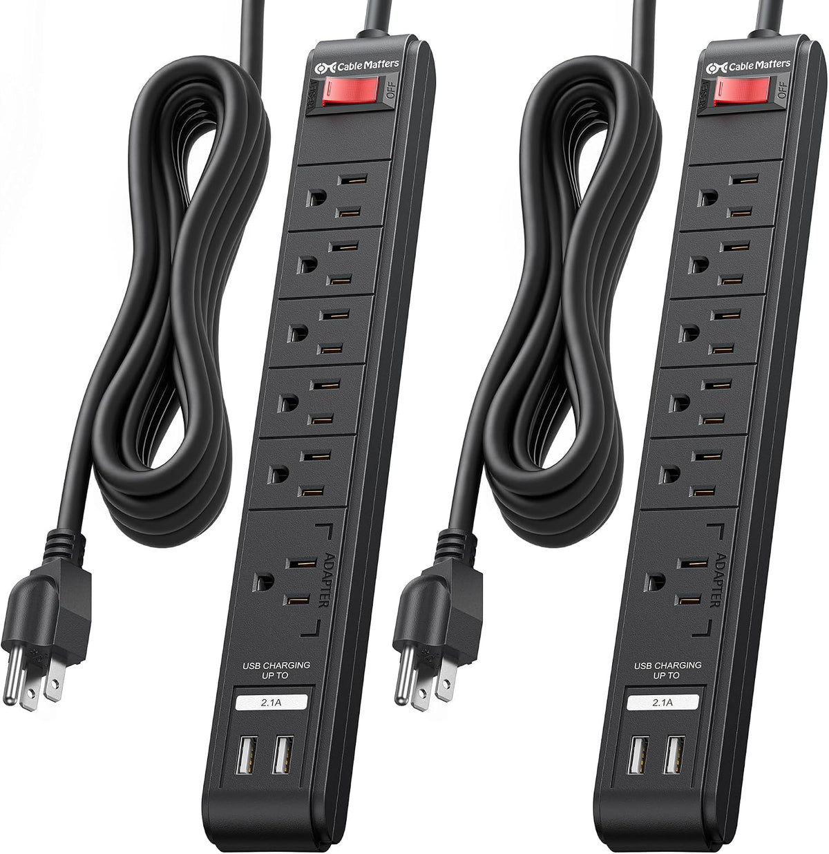 Cable Matters 2-Pack 6-Outlet Surge Protector Power Strip - 12ft