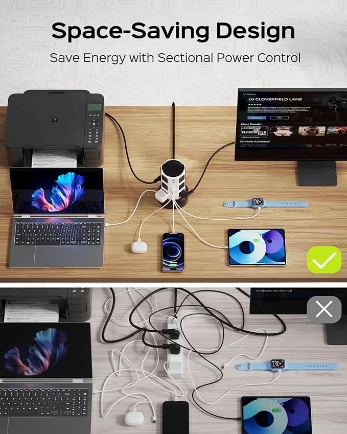 Power Strip Tower Surge Protector, JACKYLED 1625W 13A Outlet Surge Electric