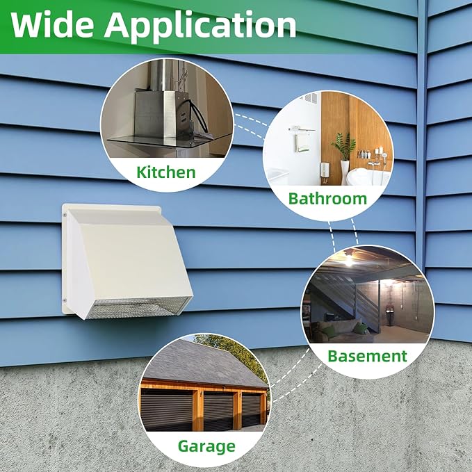 12 Inch Hooded Wall Vent with Screen and Damper, Outdoor Wall Exhaust Vent
