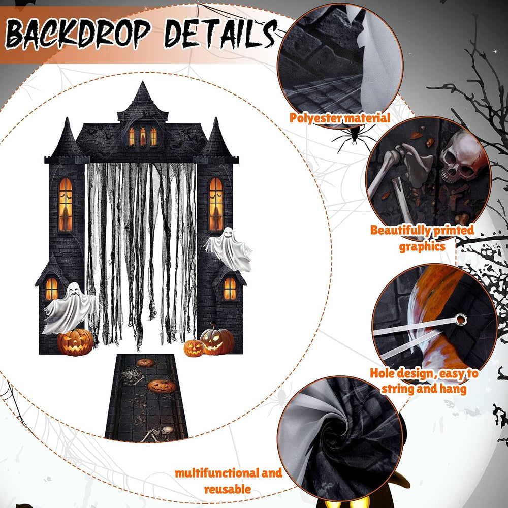VitalCozy 7 Pcs Halloween Party Decorations Haunted House Castle Backdrop