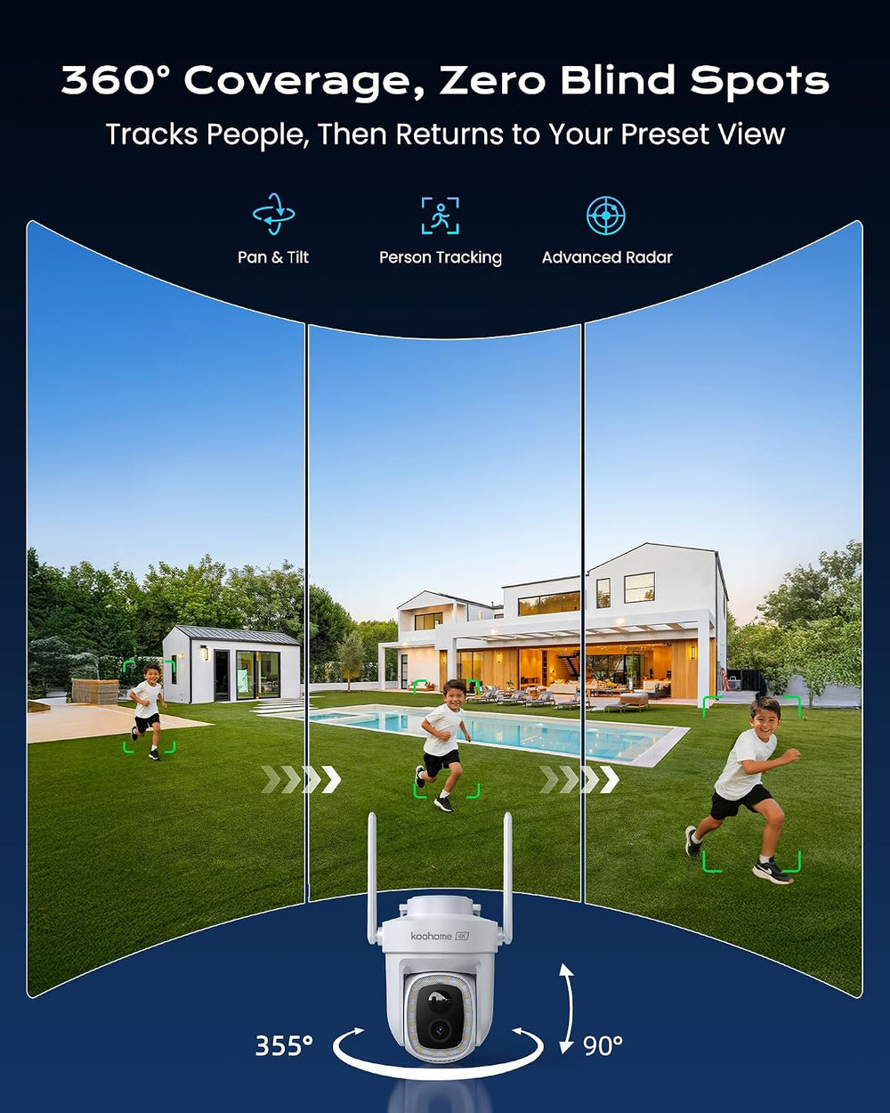 4K Solar Security Camera Outdoor Wireless,360° PTZ,No Subscription
