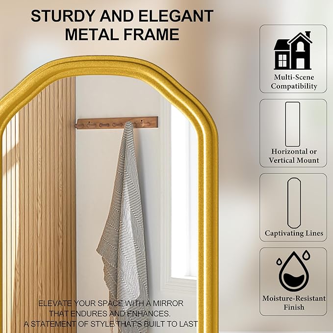 Modern Slim Wall Decor Mirror 10"x44" Gold