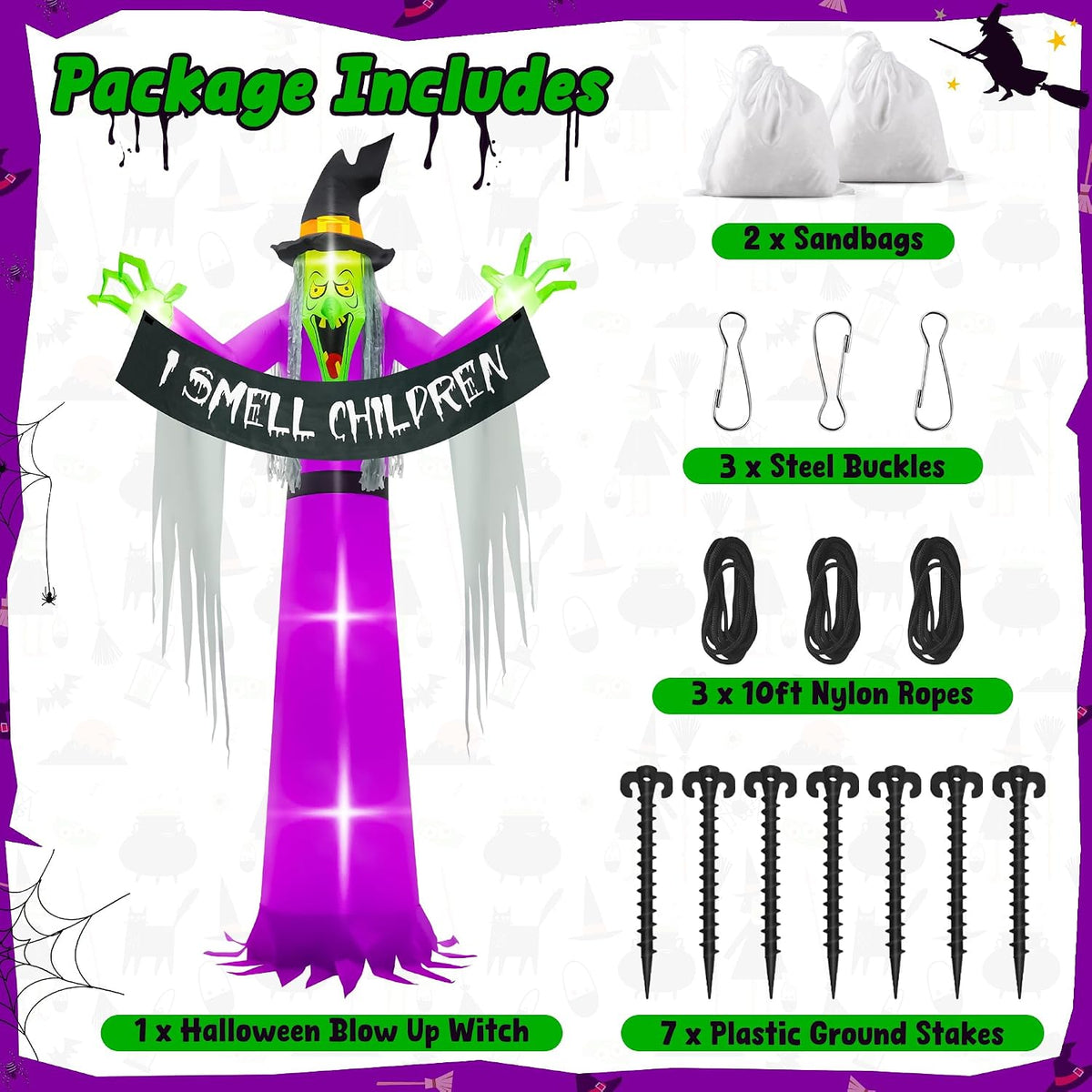 13FT Halloween Outdoor Inflatables, Large Scary Blow Up Witch Yard Decor