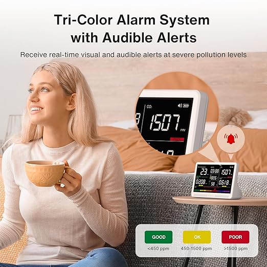 16 in 1 Air Quality Monitor Indoor 7" Display 9 AQI+7 AQI Alerts, CO2 Monitor