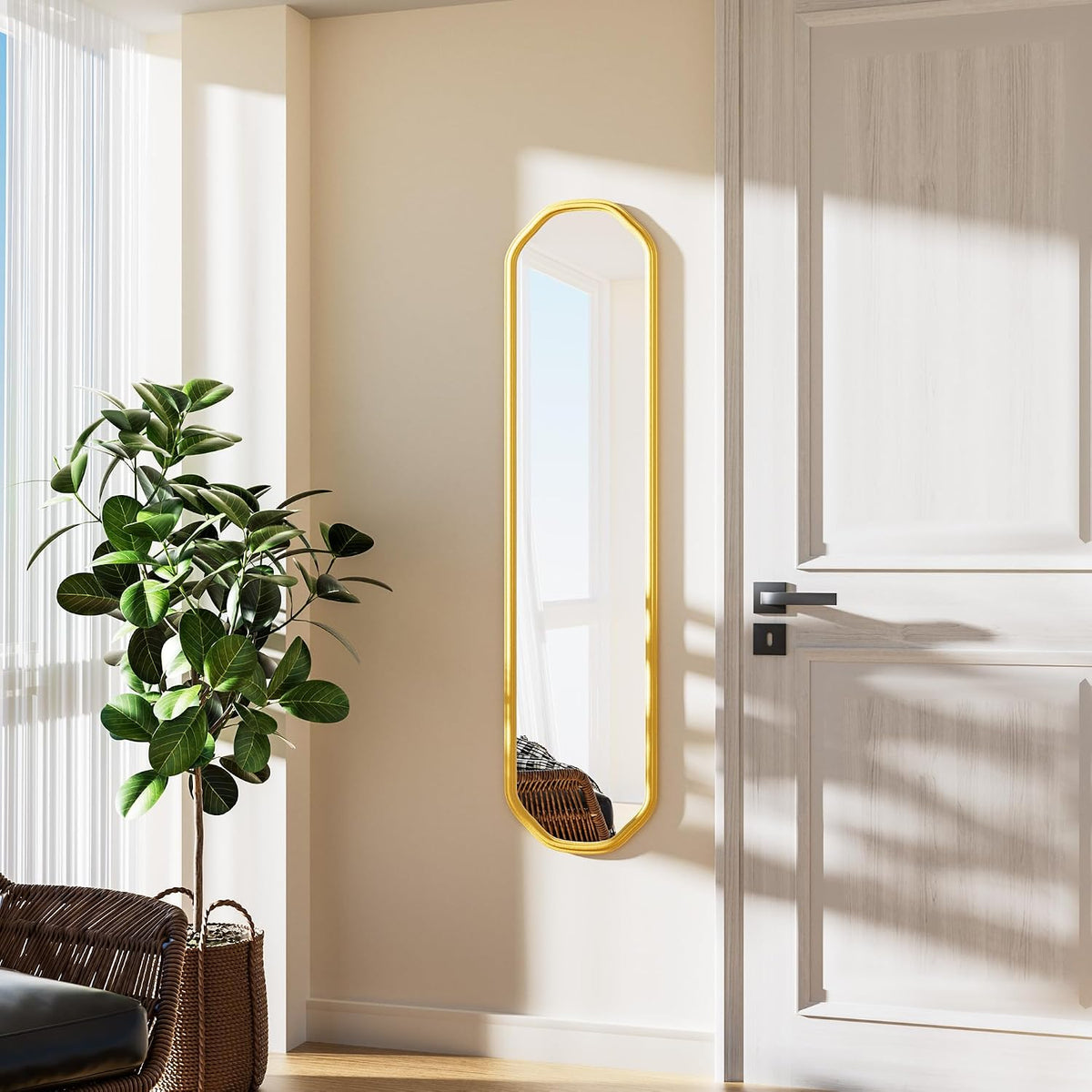 Modern Slim Wall Decor Mirror 10"x44" Gold