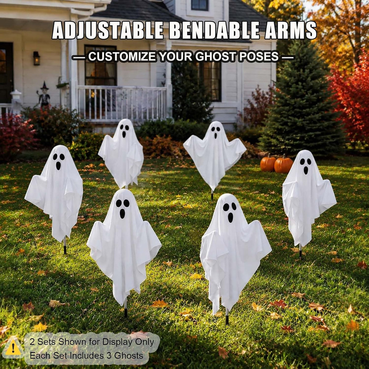 3 Pcs Halloween Ghost Decorations Outdoor Solar Powered Yard Pathway Lights