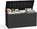PatioZen 110 Gallon Resin Deck Box, Lockable Patio Outdoor Storage Box for Furniture, Garden Tools and Tools Storage, Waterproof Outside Storage Boxes - Patterned black
