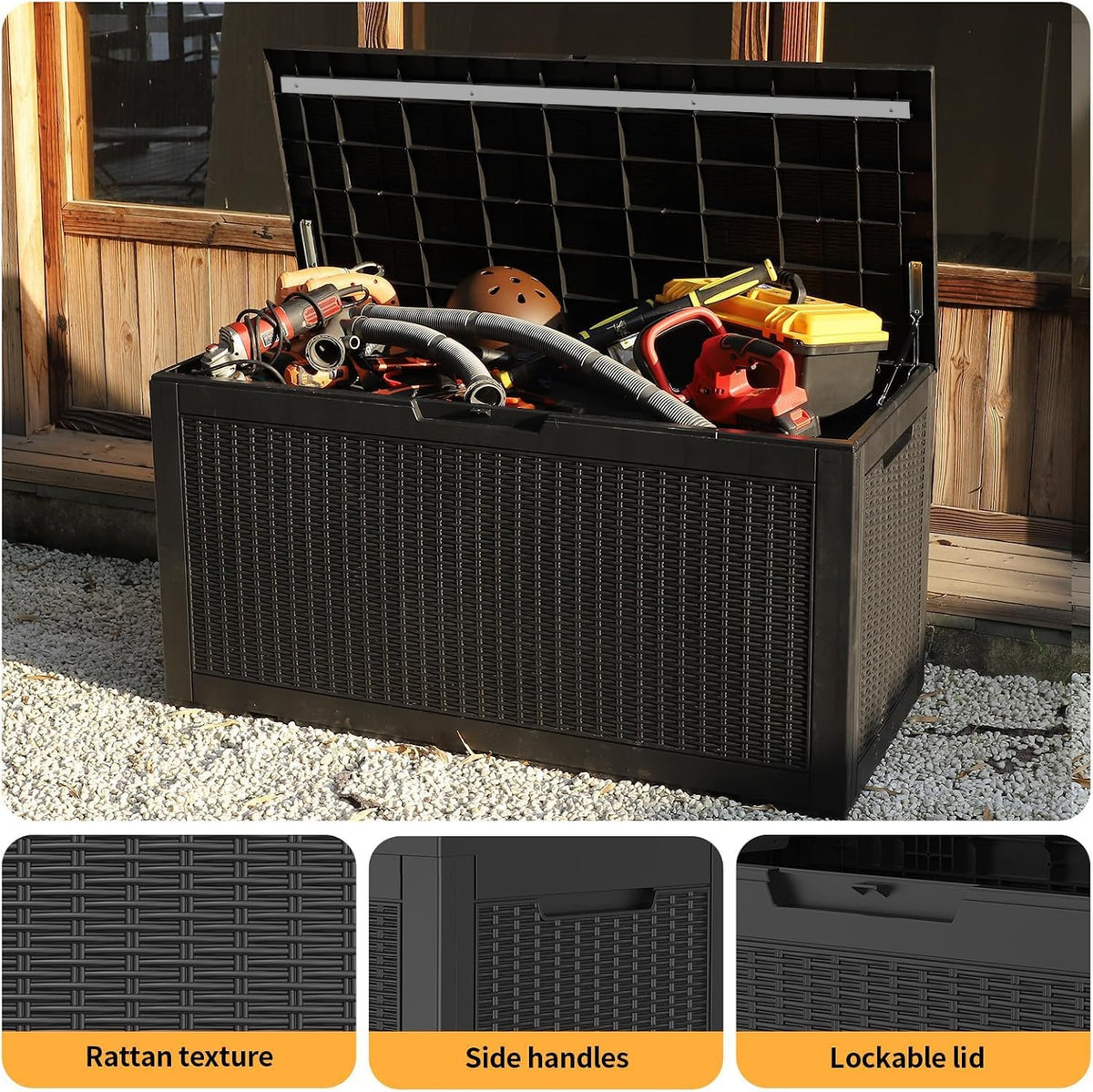 rojik outdoor storage housing deck box - waterproof showing dimensions