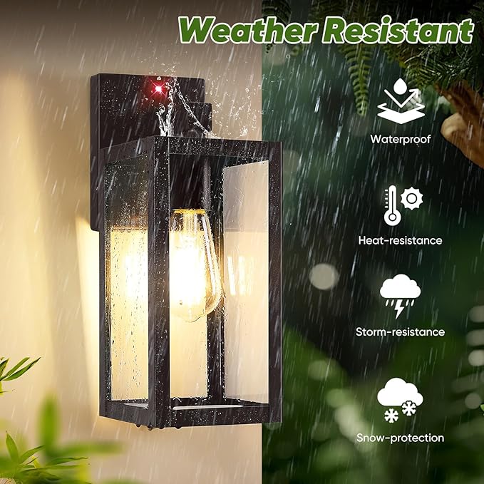 2-Pack Upgraded Motion Sensor Outdoor Wall Lights, 13” Dusk to Dawn Porch