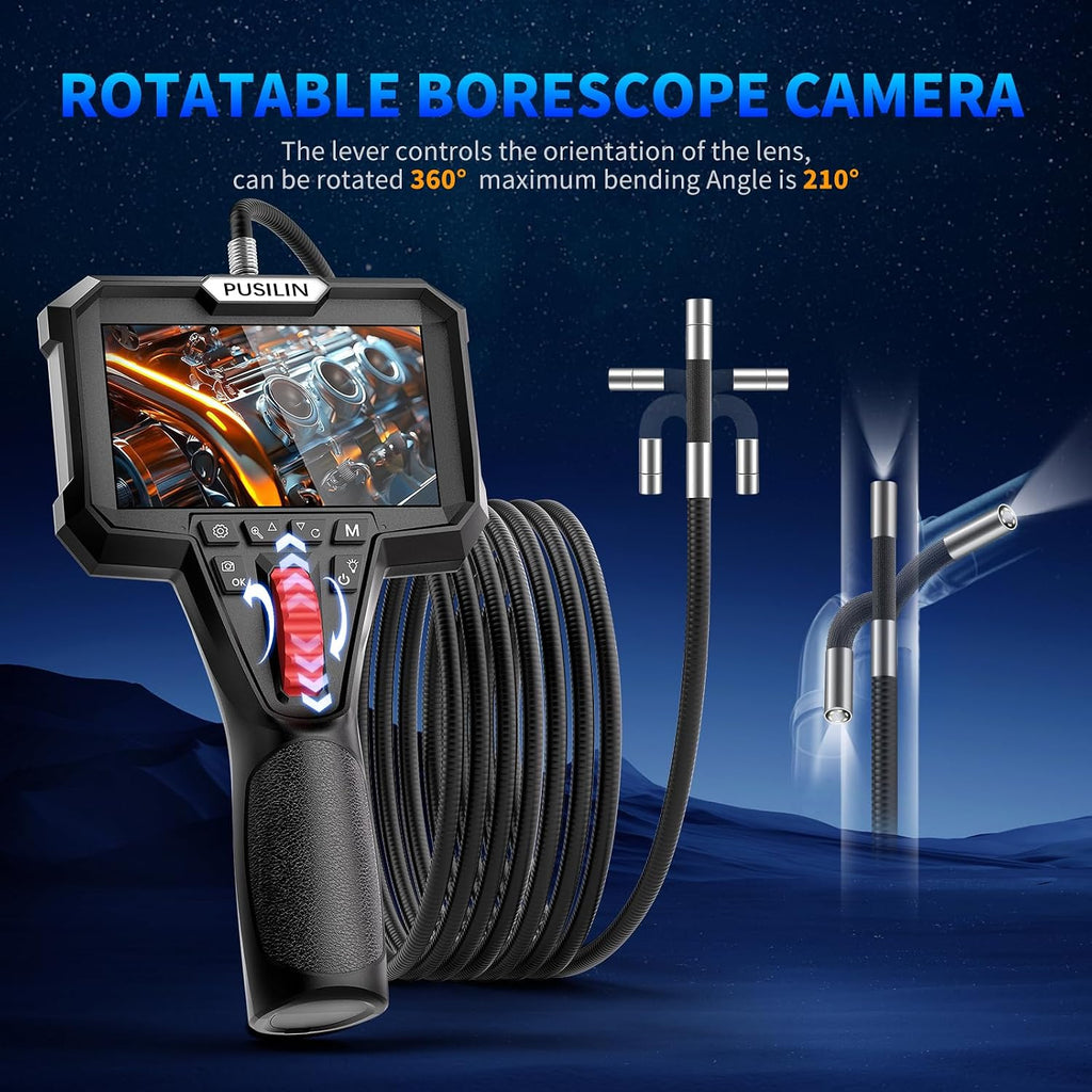 dual lens articulating borescope camera with light,6.2mm industrial, side view