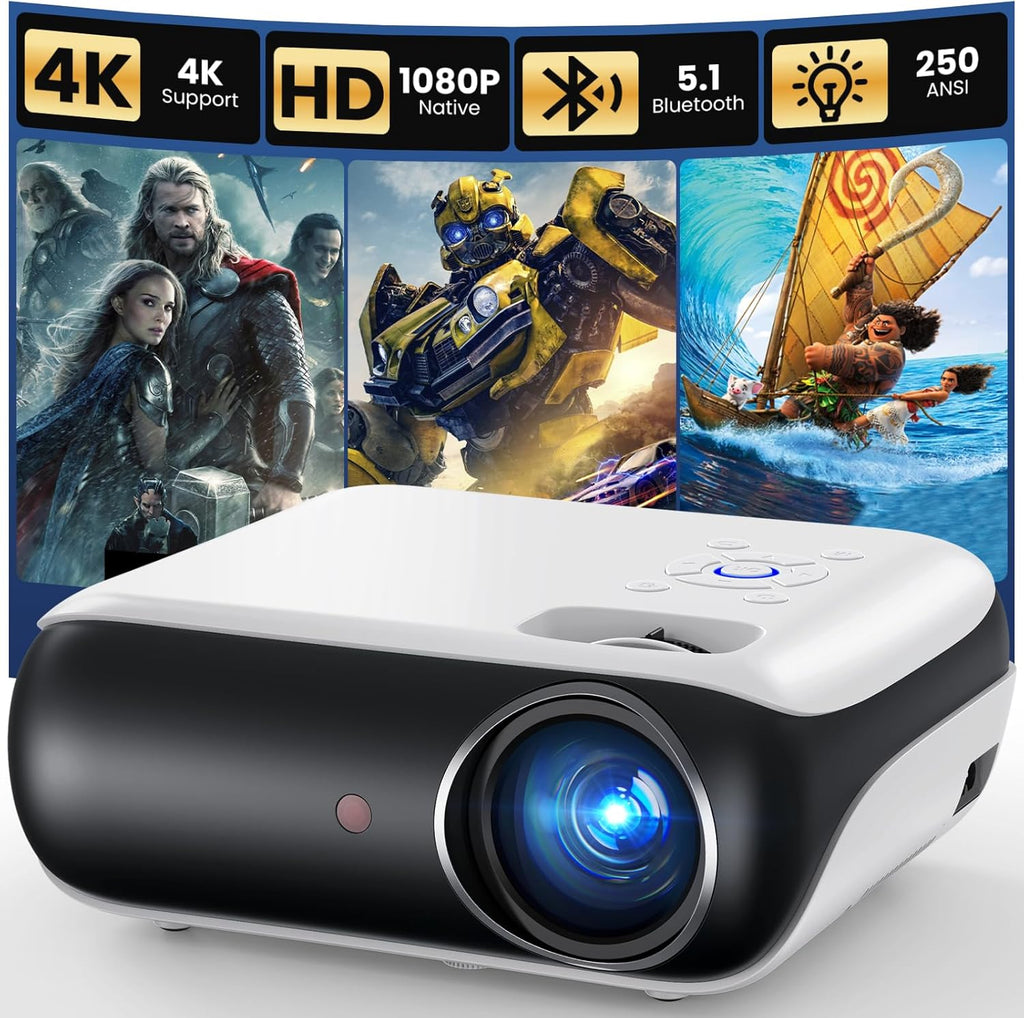 HAPPRUN Native 1080P Bluetooth Mini Projector, Full HD Portable Outdoor Movie