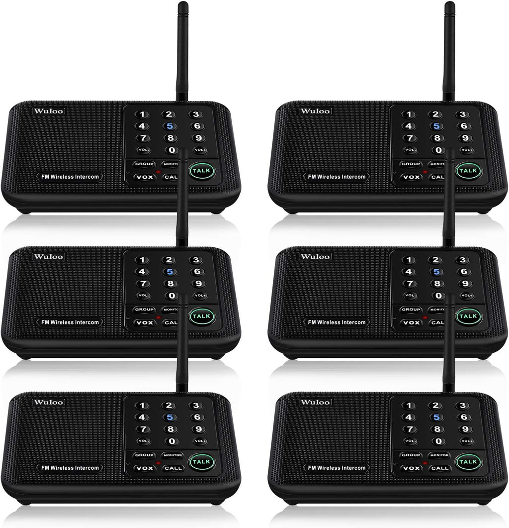 Wuloo Intercoms Wireless for Home 5280 Feet Range 10 Channel 3 Code, Wireless (6 Packs)