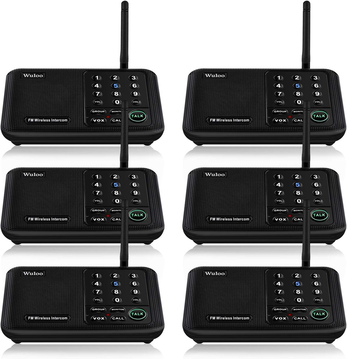 Wuloo Intercoms Wireless for Home 5280 Feet Range 10 Channel 3 Code, Wireless (6 Packs)