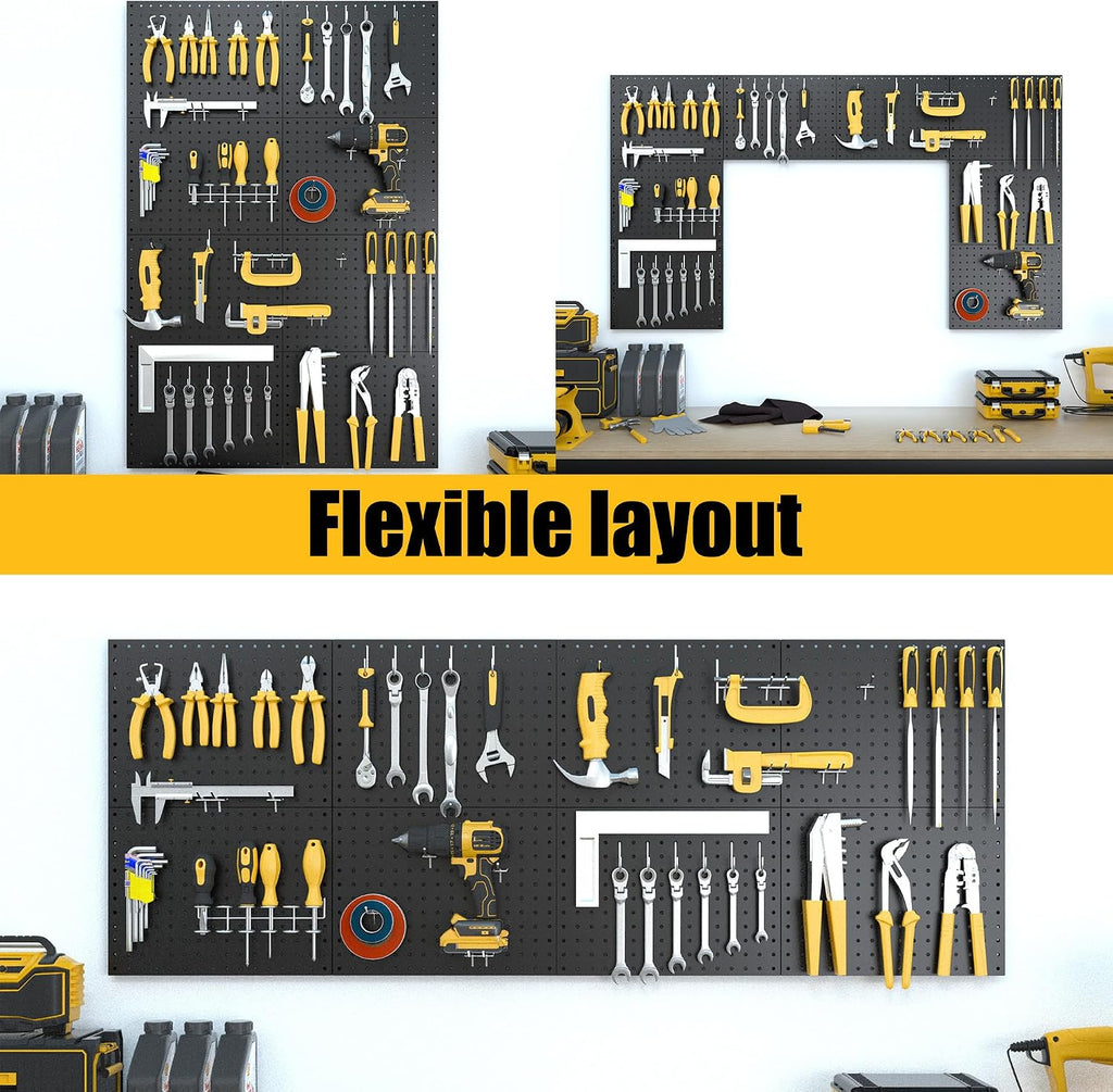 Spampur Peg Board, 8 Pack Metal Pegboard Panels with 50 Hooks