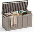 Outdoor Storage Box,130 Gallon Lockable Deck Box with Wheels,Grey