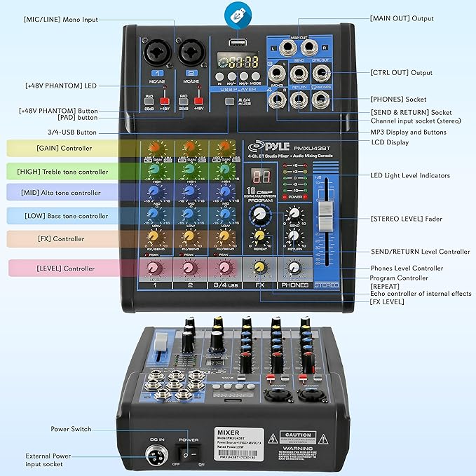 Pyle Professional 4 Channel Audio Mixer