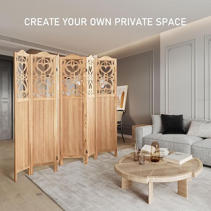ALeesing 6 Panel Room Divider Fully Assembled, Carved Room Dividers and Folding