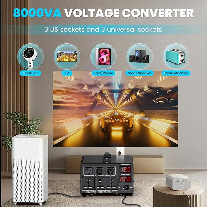 8000W Voltage Converter Transformer Step Up/Down Converter 110/120 Volt
