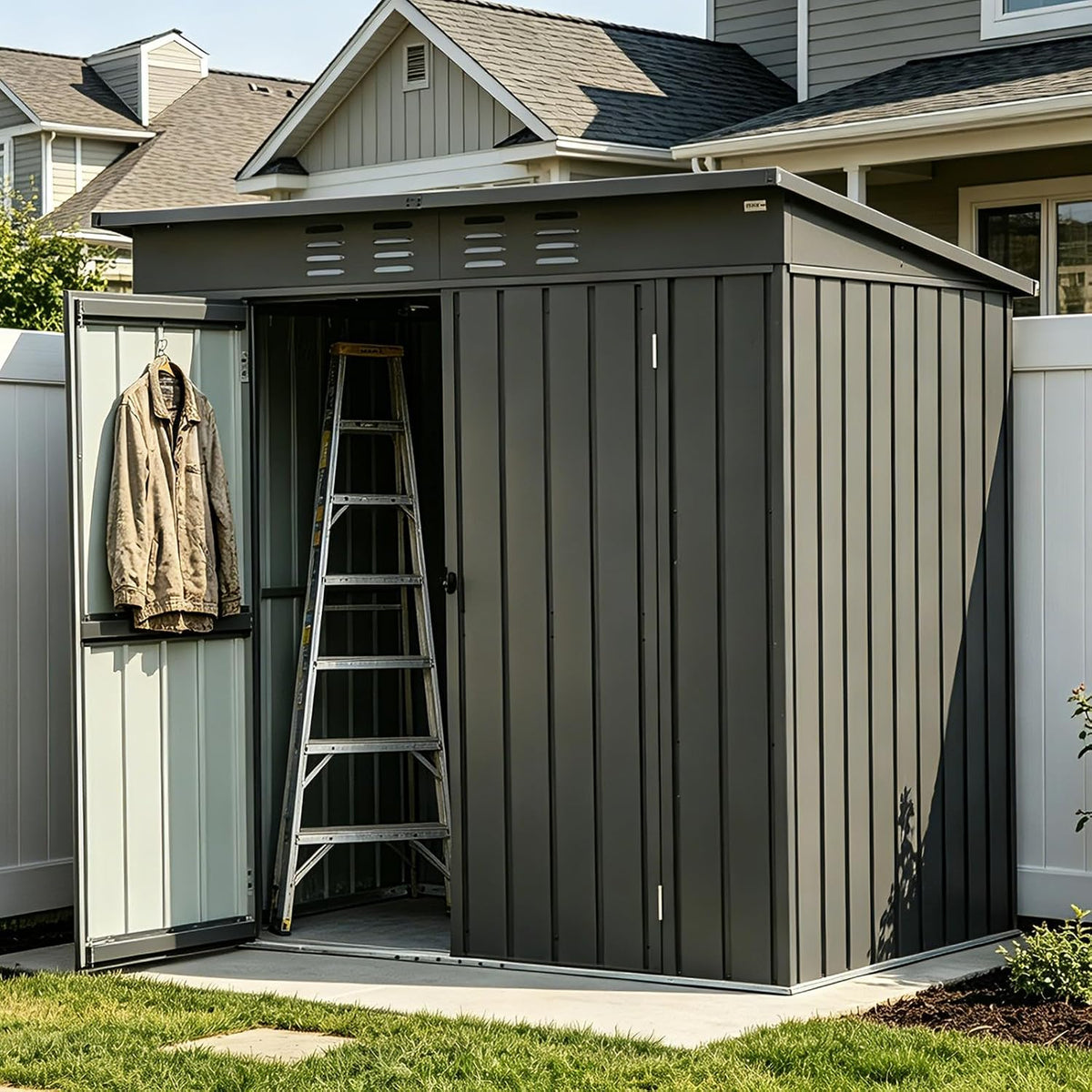 Domi Outdoor Storage Shed 6x4 FT,Metal Outside Sheds&Outdoor Storage Galvanized Steel,Tool Shed with Lockable Double Door for Patio,Backyard,Garden,Lawn