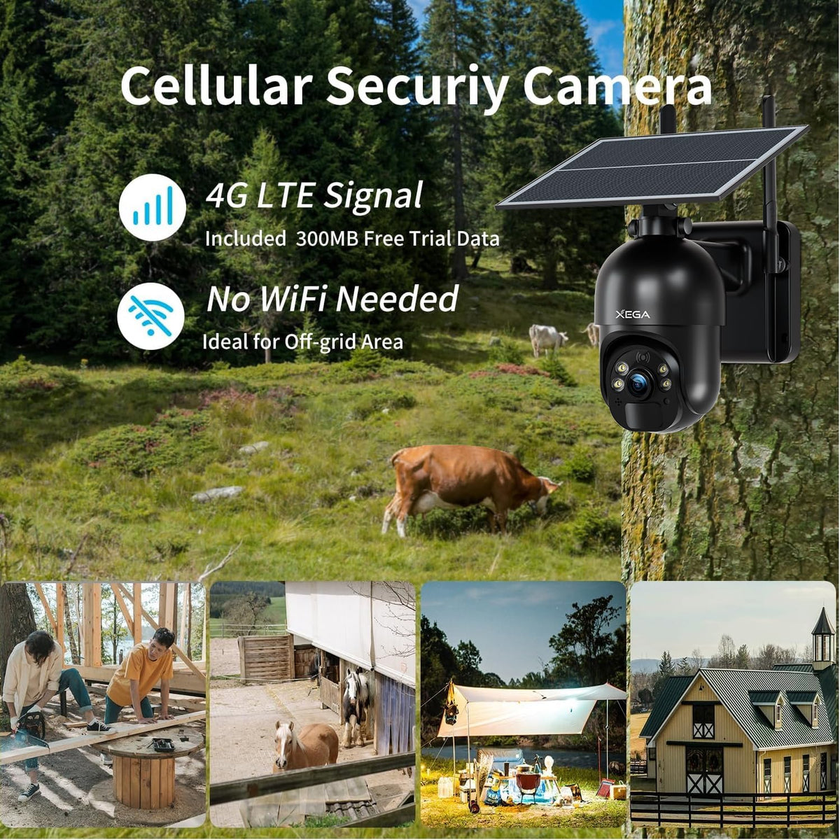 xega 4g lte cellular security camera built-in sim, close-up detail