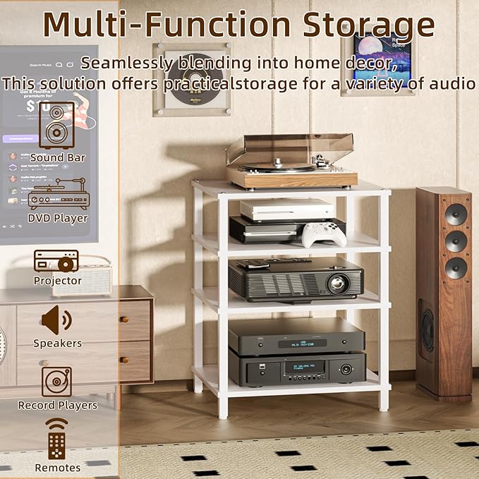 LELELINKY 4-Tier AV Media Player Stand, Stereo Stand, Modern Audio Shelf