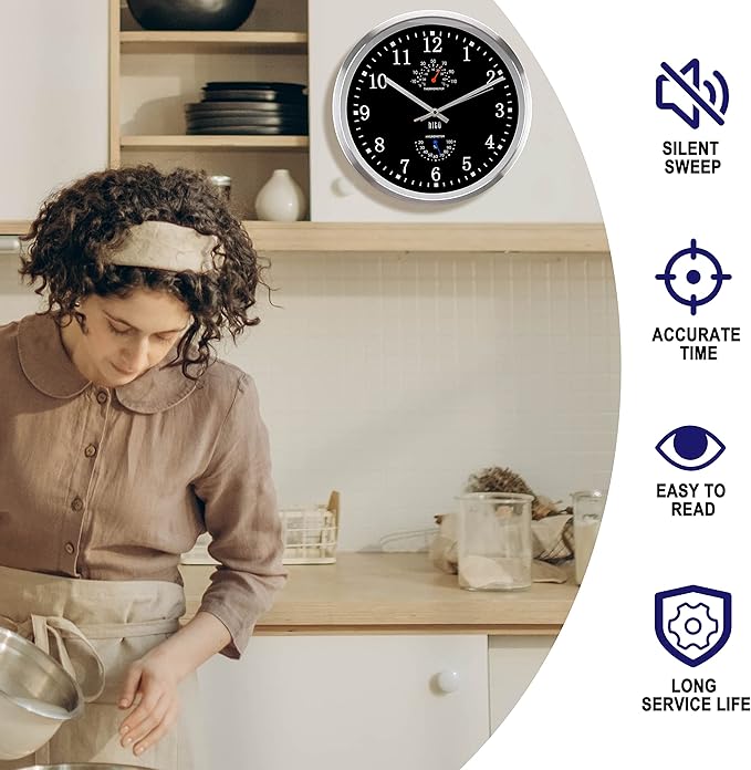 HITO 14 Inch Silent Wall Clock Battery Operated, Large Wall Clock