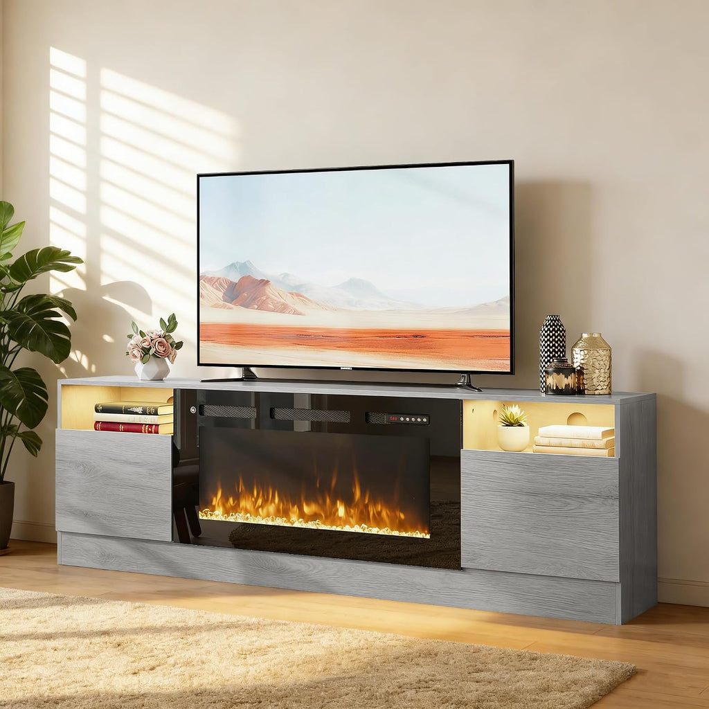YISUFO 70" TV Stand with 36" Electric Fireplace, Large Modern Media