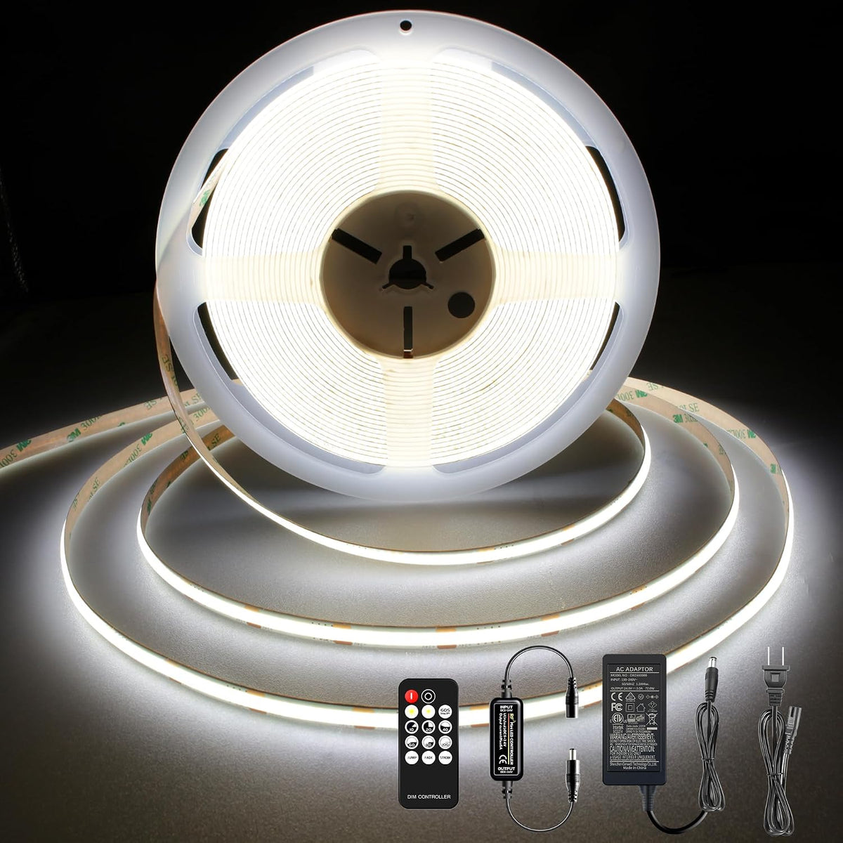 pandery cob led strip 32.8ft, dimmable strip lights, side view