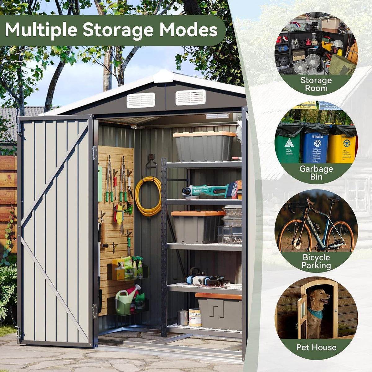 aoxun 6'x4' outdoor storage shed with base, black, package contents