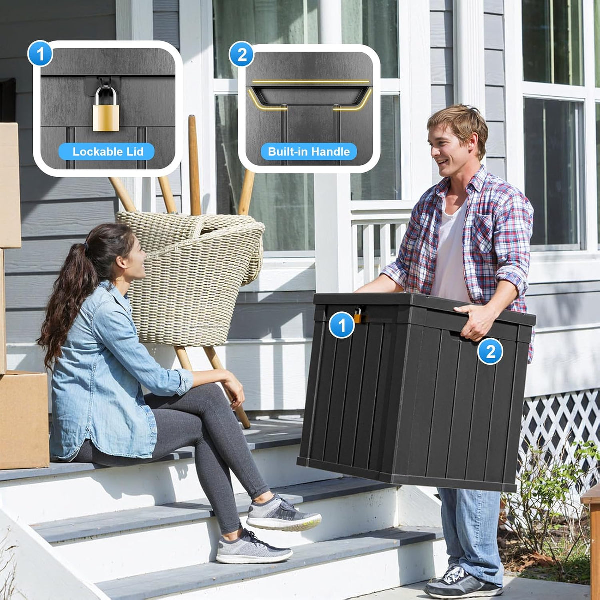 patiozen 50 gallon outdoor deck box,waterproof resin outdoor, side view