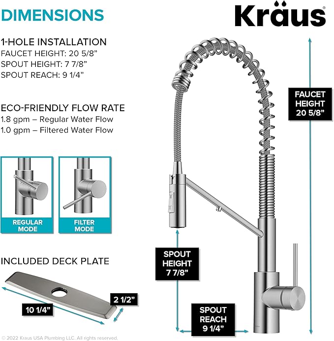 KRAUS Oletto 2-in-1 Commercial Style Pull-Down Single Handle Water Filter