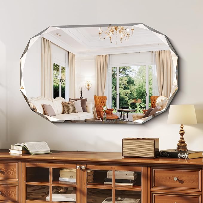 GLASHOM Beveled Edge Frameless Bathroom Mirror, Oval Wall Mirror