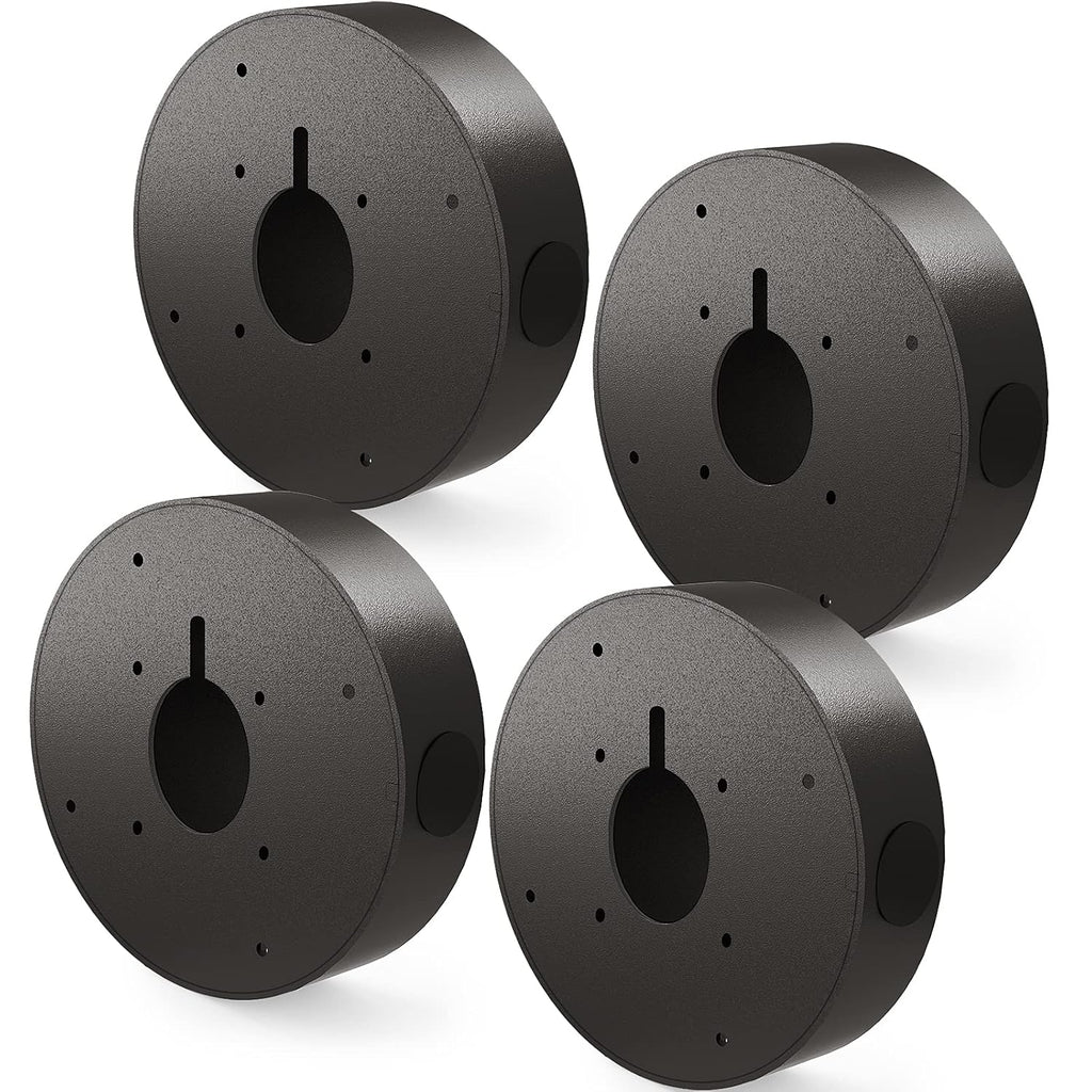 ENS Custom Drilling Junction Box for Security Cameras - Aluminum Enclosure - Dome/Turret/Bullet/Fisheye Cameras Base, 2 Side and 1 Bottom 3/4" Holes - Black, 5.9" Diameter, 4 Pack