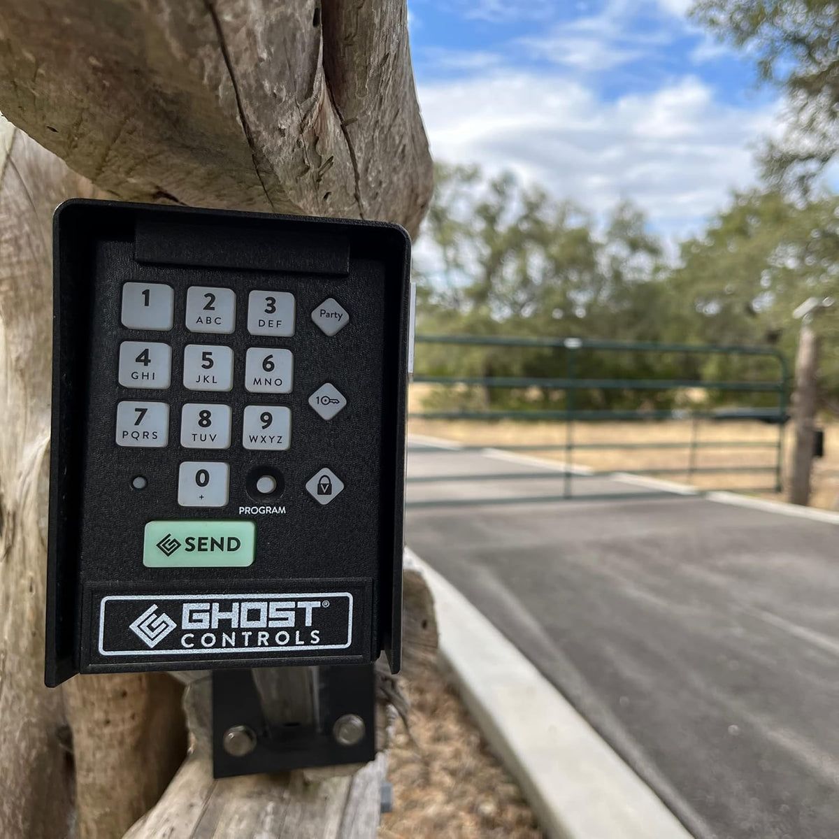 ghost controls premium wireless keypad for automatic gate, close-up detail