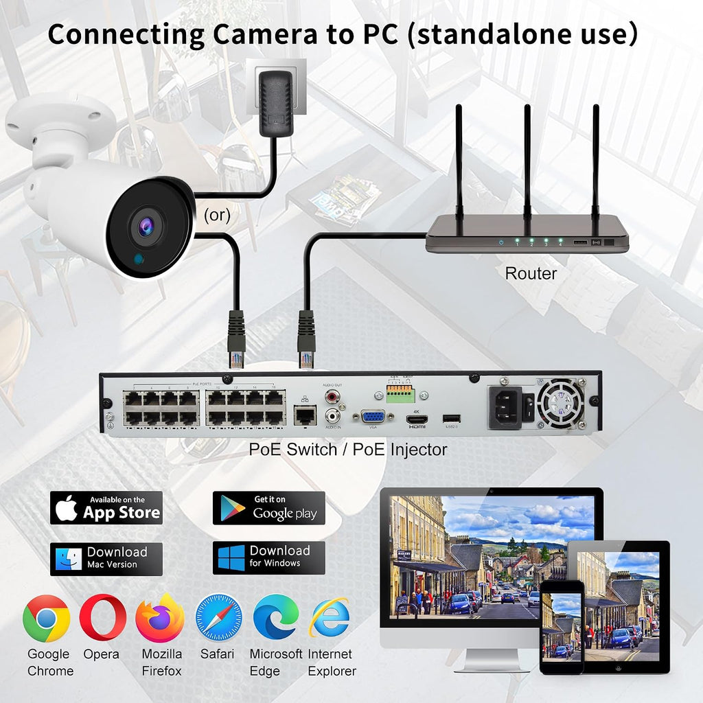 5mp poe ip bullet camera outdoor, h.265 poe on a desk or shelf