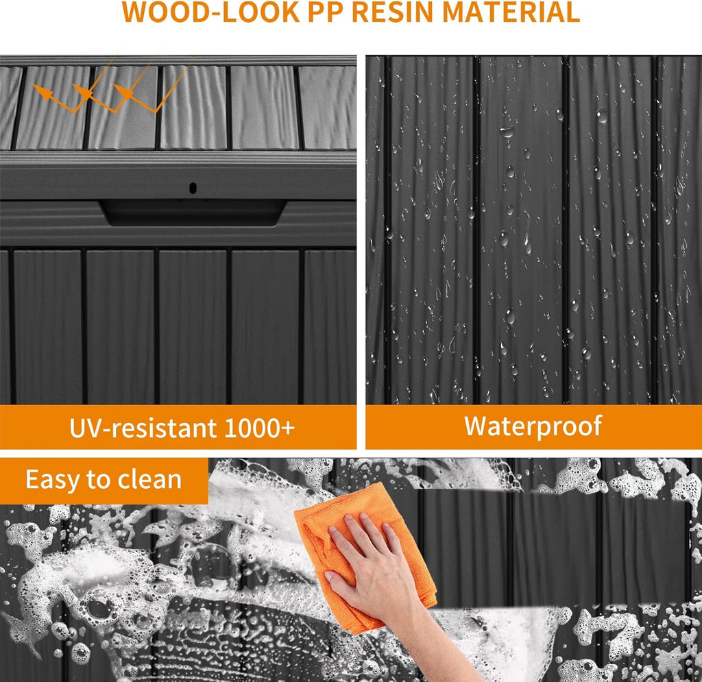 vixzen 45 gal waterproof outdoor storage box lockable showing dimensions