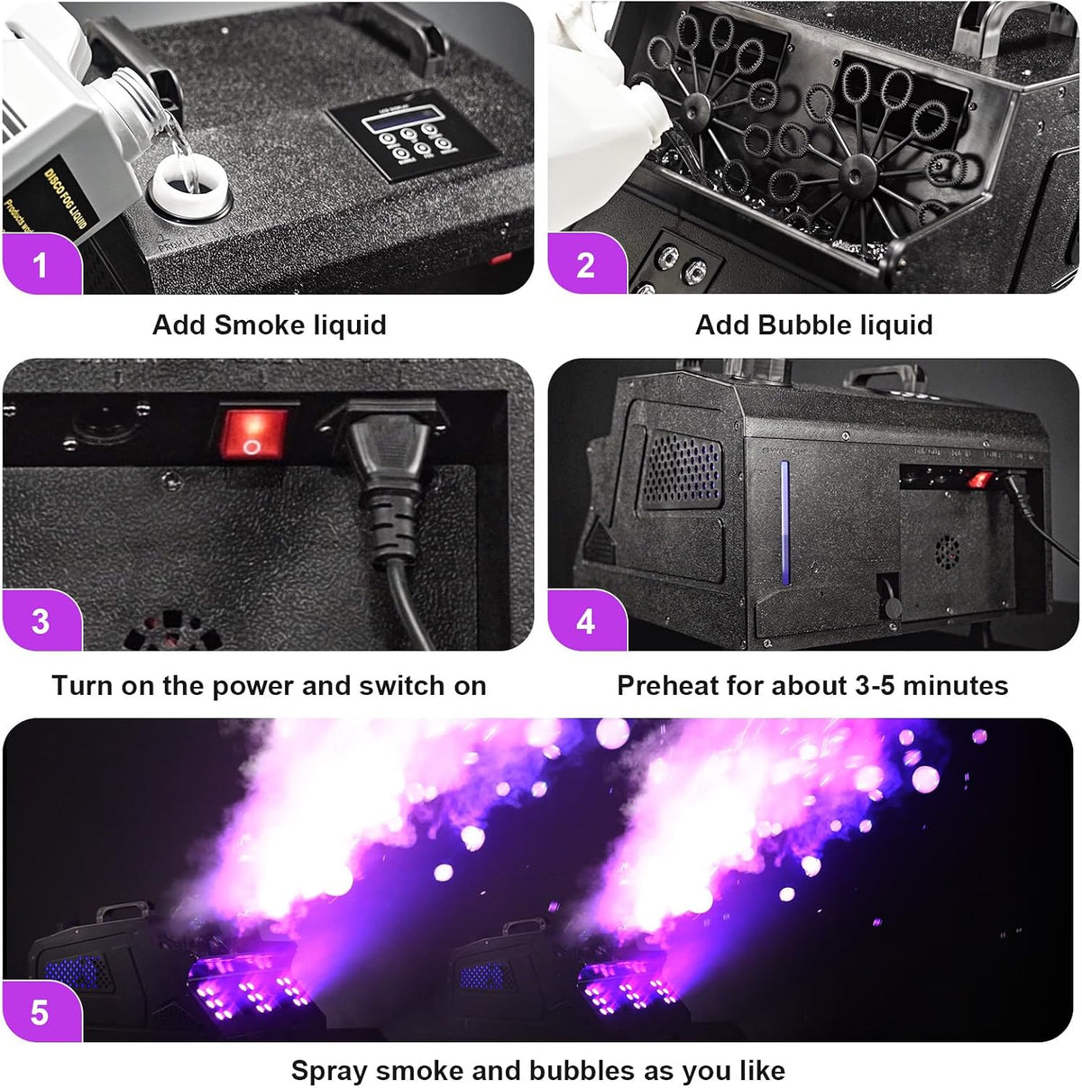 2000W Fog Machine, 3 in 1 Fog Bubble Machine with 2 Bubble Fans, 18 RGB LED Lights Smoke Bubble ALL IN ONE Fog Machine, Bubble Machine for Halloween Party Wedding Birthday