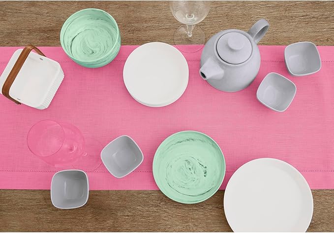 Solino Home Linen Flamingo Pink Table Runner 132 Inches Long - 100% Pure Linen Extra Long Table Runner 14 x 132 Inch for Halloween - Classic Hemstitch