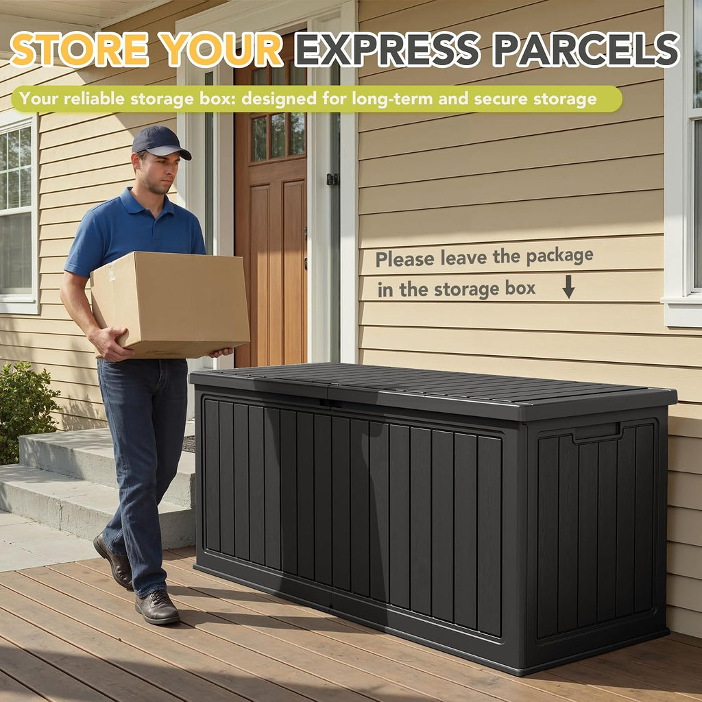 270 gallon hdpe deck box outdoor indoor waterproof, side view