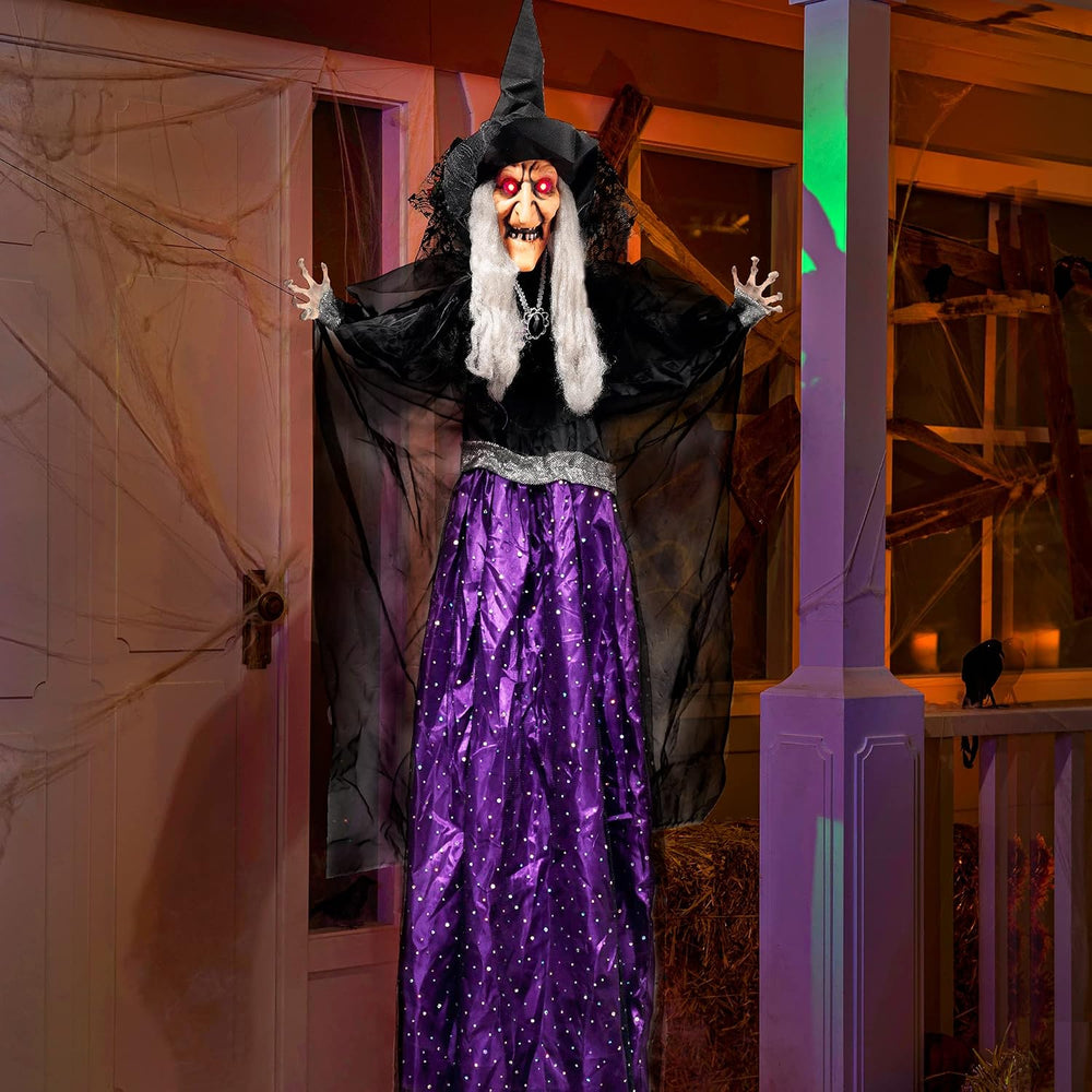 JOYIN 47” Animated Witch Halloween Decorations Outdoor Indoor, Scary Hallowee...
