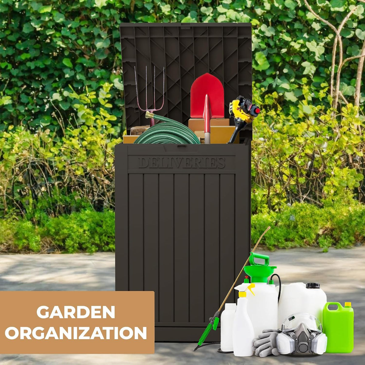 55 gallon package delivery box for outside,weather resistant showing dimensions